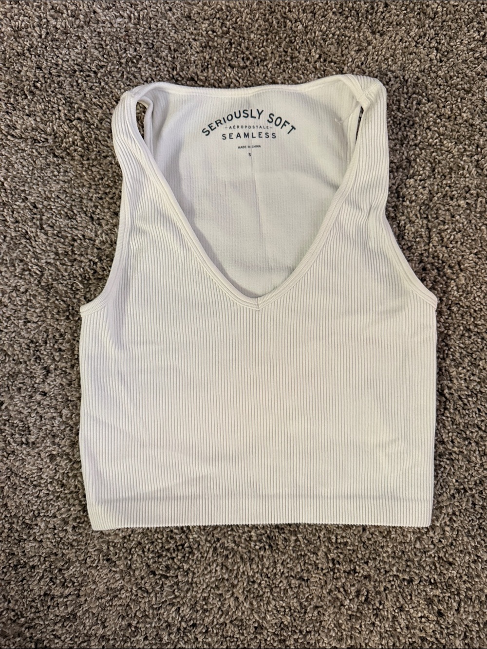Aeropostale White Ribbed V-Neck Seamless Tank